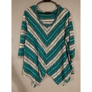 Signature Studio Striped Shark Tooth Scoop Neck 3/4 Sleeve Top Size 2X